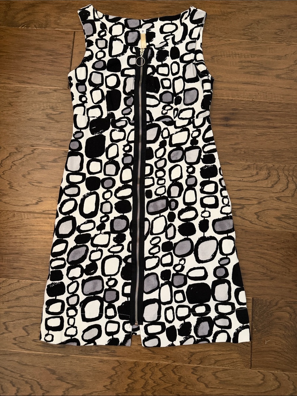 Uncle Frank Retro Geometric Black & White Abstract Shift Dress Front Zip S - Picture 2 of 10